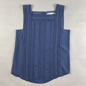 Veronica Beard Surfside Silk Sleeveless Top Mixed Stitching Blue Women's 6